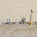 Various Faucet Designs Displayed on Countertop with Light Colored Wall