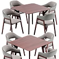Modern Dining Table Set With Wooden Square Top And Beige Gray Upholstered Chairs