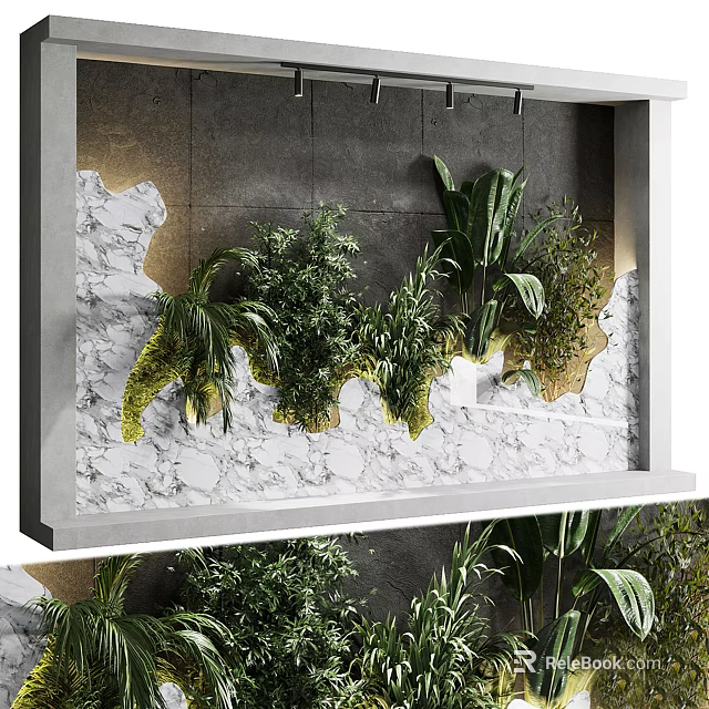 Modern Indoor Wall With Hanging Basket Green Plants And Fresh Foliage Decor 3d model 