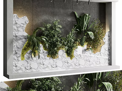Modern Indoor Wall With Hanging Basket Green Plants And Fresh Foliage Decor 3d model