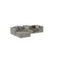 Modern Gray Fabric Sectional Sofa With Multiple Pillows And Cozy Throw Blanket 3d model