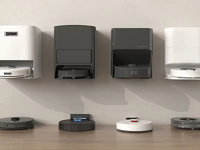 Smart Home Cleaning Machines With Wall Mounted Dispensers And Floor Robots 3d model