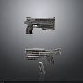 Two Sci Fi Guns With Magazine Featuring Mechanical Design And Metallic Texture 3d model
