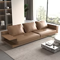 Brown Leather Three Seater Sofa With Marble Coffee Table And Large Window View 3d model