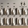 Multiple White Wall Mounted Urinals With Various Designs In Public Restroom