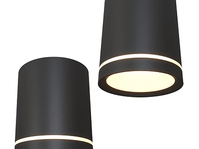 Black Cylindrical Downlights and Spotlights with White Light Strips and Soft Illumination 3d model
