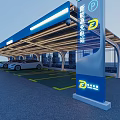 New Energy Solar Charging Parking Lot With Canopy And Parked Cars
