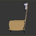 Beige Chair With Blue Cushion Armrests Backrest And Rolling Wheels Design