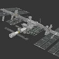 Cartoon Scene of International Space Station with Solar Panels and Modules in Space