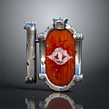 Vintage Red Wooden Decorative Shield With Silver Metal Frame And White Symbol