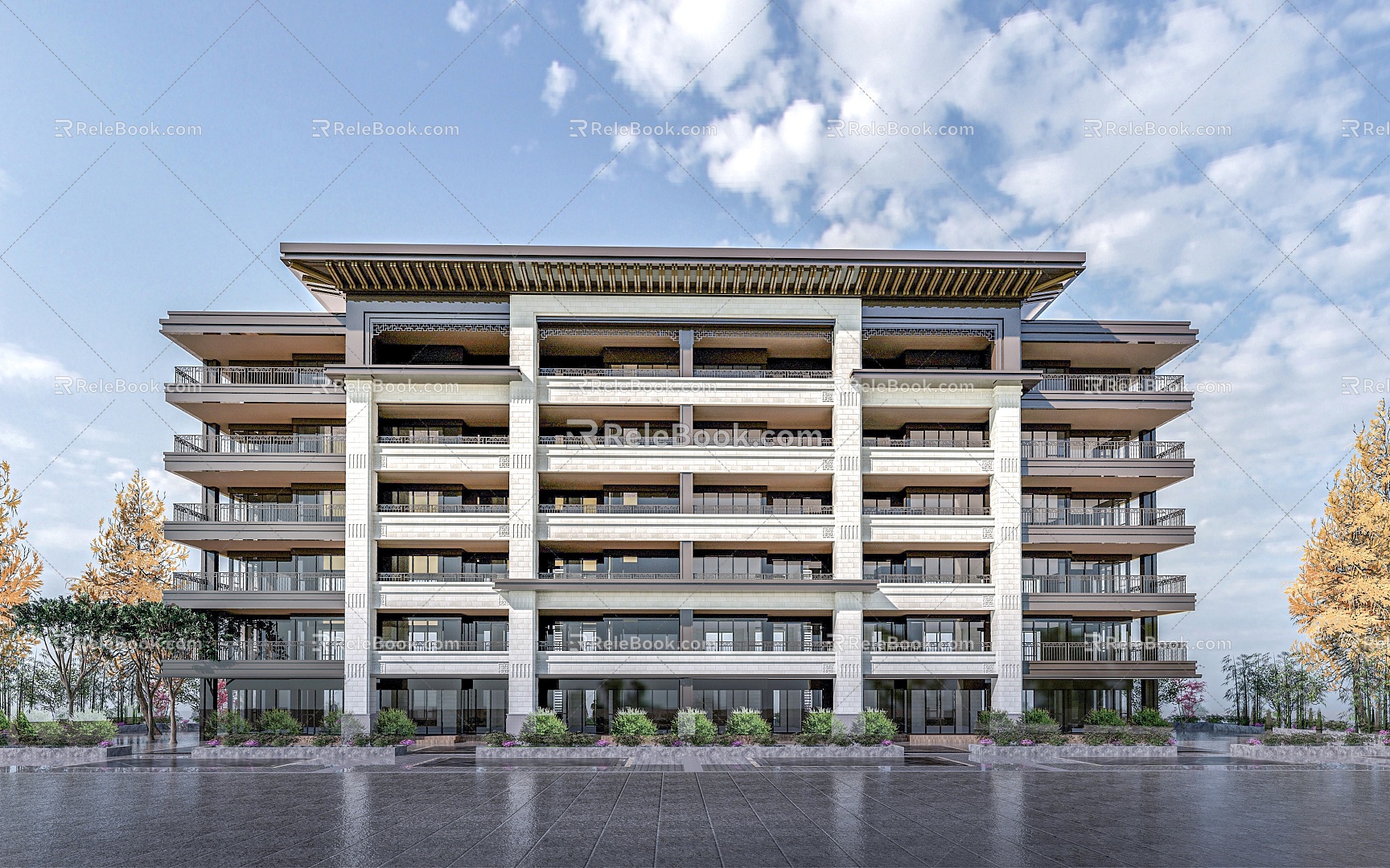 New Chinese Style Overlapping Villa New Asia Small High-rise House Multi-storey Residential Building 3d model