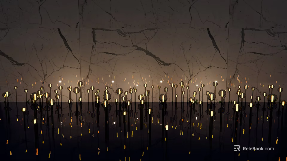 Modern Outdoor Lights Glowing At Night With Reflective Bases And Stylish Design 3d model 