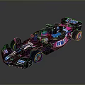F1 Race Car With Black Blue Pink Livery BVV Logo Streamlined Body And Colorful Wheels