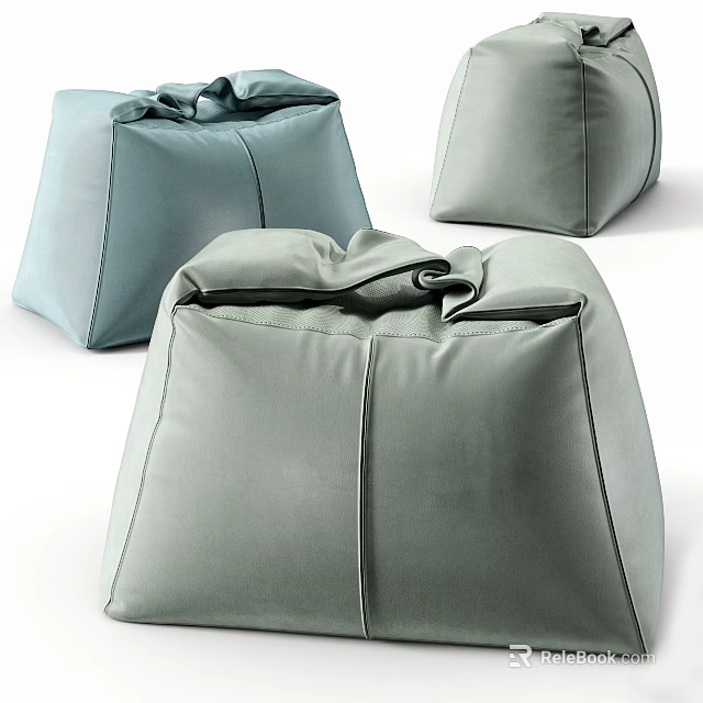 Modern Light Green Bean Bag Chairs With Stitched Leather Design Set 3d model 