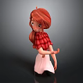Red Haired Girl Character With Red Plaid Shirt And White Skirt On Gray Background
