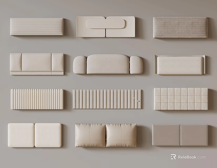 Various Sofa Cushion Designs Featuring Different Textures And Shapes For Home Use 3d model