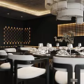 Modern Private Dining Room With Round Table Illuminated Wall And Chairs 3d model