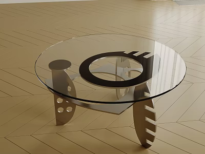 Modern Coffee Table With Clear Glass Top And Metal Base Featuring Decorative Holes 3d model