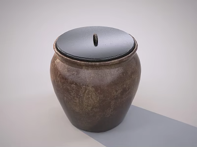 Clay Jar With Black Lid And Small Hole On Top Surface 3d model
