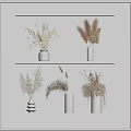 White Vases with Dried Flowers on Illuminated Shelves Modern Minimalist Interior Decor