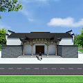 Ancient Architecture With Traditional Black Roof White Gray Walls Wooden Entrance And Green Trees Surroundings