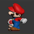 Super Mario Game Character And Mushroom Figure In Red Hat Blue Overalls With Raised Hand