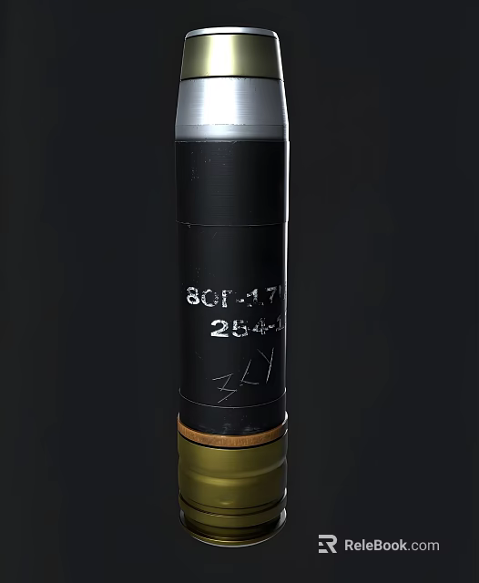 Black Artillery Shell With Silver Top Brass Base And Markings 60P147 254 ZLY 3d model 