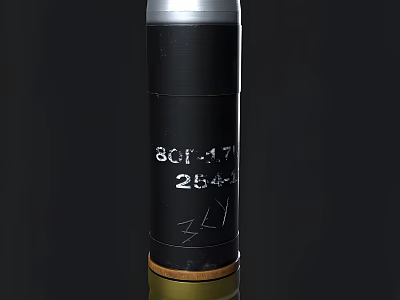 Black Artillery Shell With Silver Top Brass Base And Markings 60P147 254 ZLY 3d model