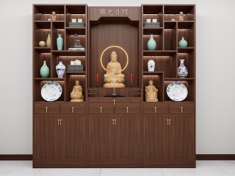 New Chinese Style Buddhist Cabinet Shrine Sacred Cabinet Sacred Table Censer Candle Holder God of Wealth Buddha 3d model