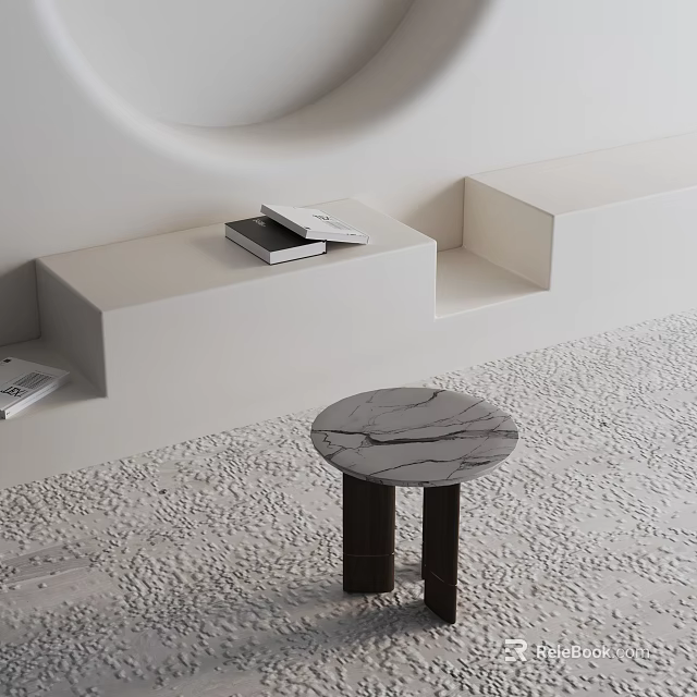 Modern Minimalist Side Table With Marble Top And Black Legs In Living Room Interior Decor 3d model 