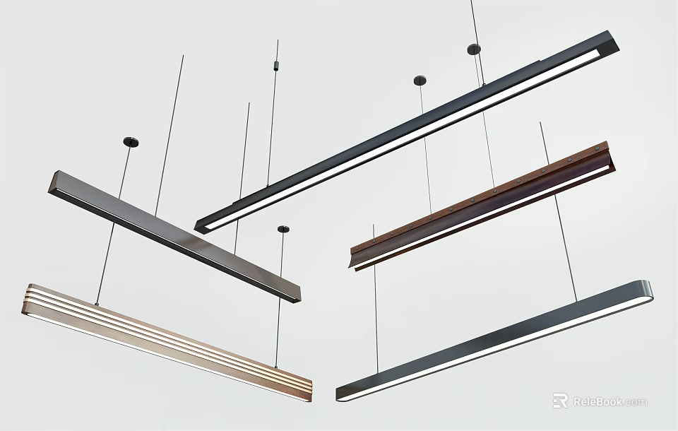Modern Linear Chandeliers with Sleek Profiles and Metallic Finishes for Interior Design 3d model 