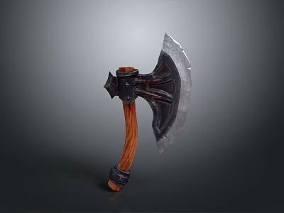 Medieval Battle Axe Weapon With Wooden Handle And Forged Metal Head Design 3d model