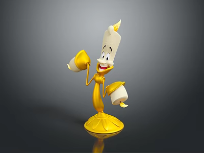 Animated Yellow Candlestick Figure With Smiling Face Holding Small Cups On Dark Background 3d model