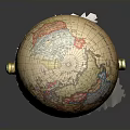 Vintage World Globe With Brass Stand And Colorful Detailed Map Surface