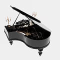 Black Classical Grand Piano Musical Instrument With Open Lid And Decorative Candlesticks