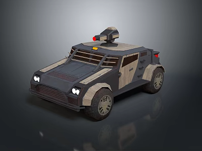 Armored Military Vehicle With Roof Mounted Light Gray And Beige Exterior Windows And Wheels 3d model