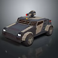 Armored Military Vehicle With Roof Mounted Light Gray And Beige Exterior Windows And Wheels