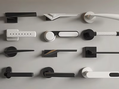 Modern Door Handles Collection Featuring Various Designs And Black White Colors 3d model