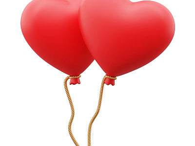Stylish Decorative Ornament Set with Red Heart Shaped Balloons and Gold Strings 3d model