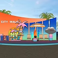 City Walk Camping Themed Photo Spot With Palm Trees Surfboards And Beach Setting