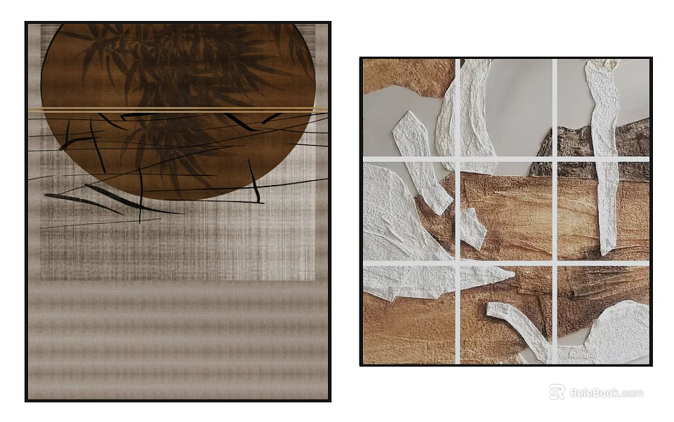 Abstract Painting With Circular Pattern Grid Structure And Textured Neutral Tones 3d model