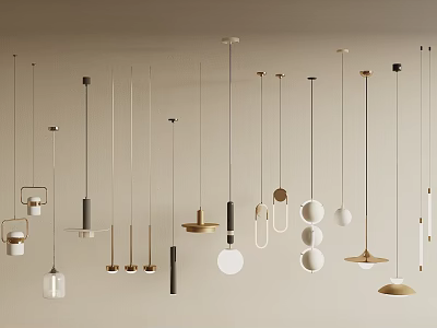 Various Modern Pendant Light Designs in Gold Black White with Geometric Shapes 3d model