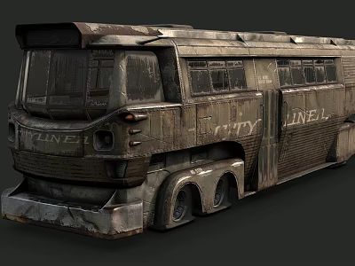 Rusty Worn out Sci fi Style Bus with City Tunnel Lettering on Its Body 3d model