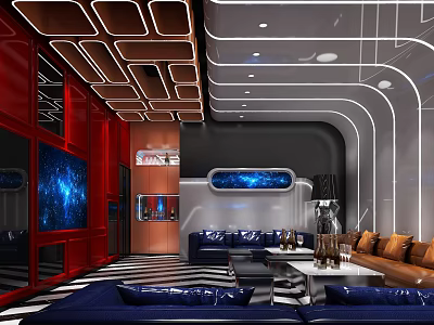 Modern KTV Room With Futuristic Lighting And Sofas 3d model