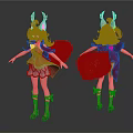 Anime Character With Red Horns Long Brown Hair Red Pink Outfit And Fox Tail Features
