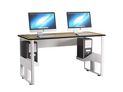 Sturdy Functional Desk with Two Monitors Keyboards and CPU Storage Space 3d model