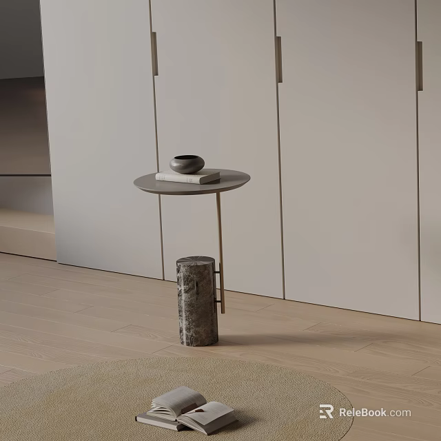 Minimalist Side Table With Round Marble Top And Metal Frame In Living Room 3d model 