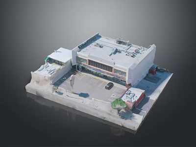 Modern Commercial Building With Parking Area Glass Windows And Small Trees 3d model