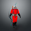 Tactical Weapon System For Operators In Red Protective Suit With Helmet 3d model