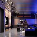Modern KTV Lounge Interior With Neon Blue Lighting Sofas And Decor 3d model